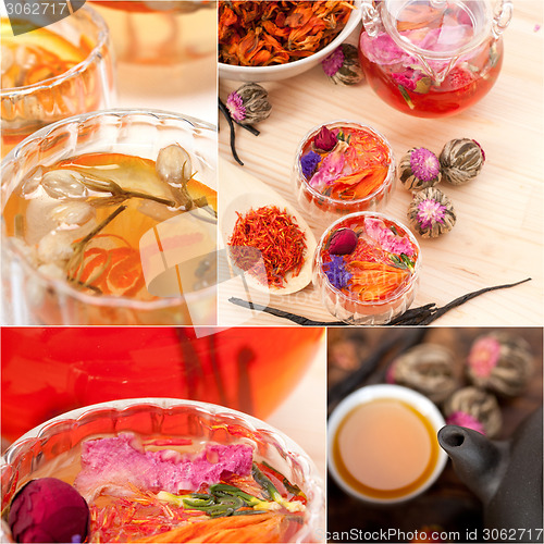 Image of collection of different herbal tea infusion collage