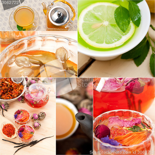 Image of collection of different herbal tea infusion collage