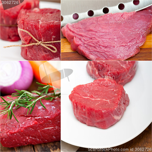 Image of different raw beef cuts collage