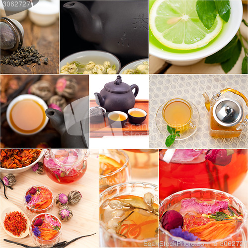 Image of collection of different herbal tea infusion collage