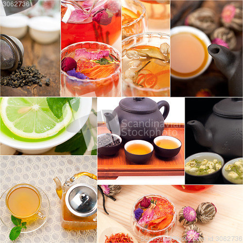 Image of collection of different herbal tea infusion collage