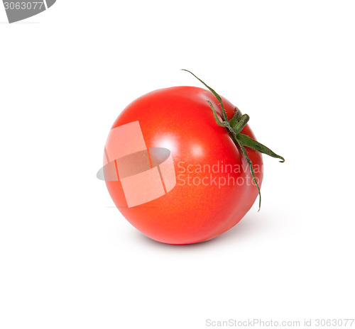Image of Single Fresh Red Tomato With Green Stem