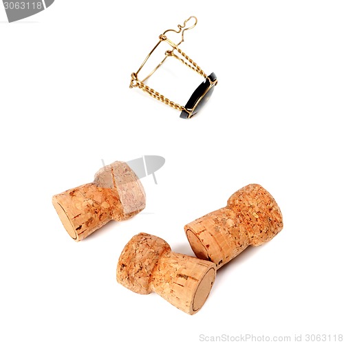 Image of Three cork from champagne wine and muselet