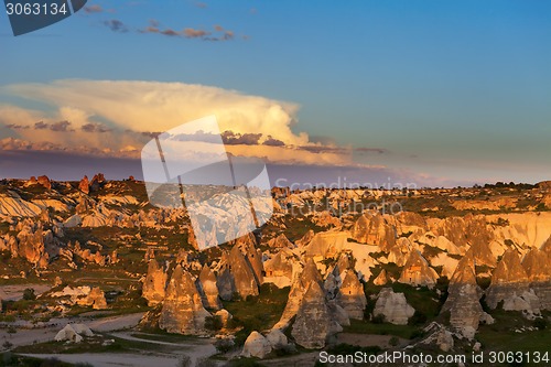 Image of View of sunset Cappadocia valley in spring