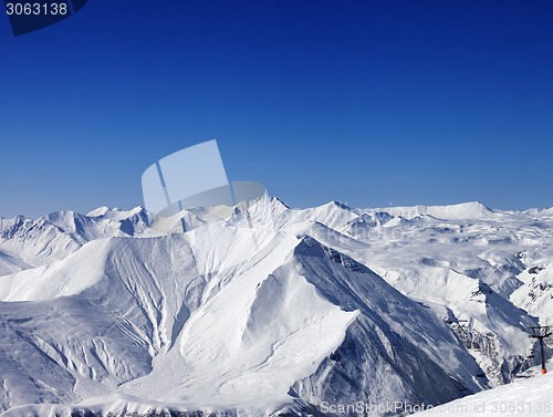 Image of Winter mountains and blue clear sky at nice day