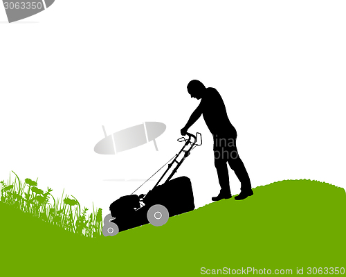 Image of Man with lawn-mower