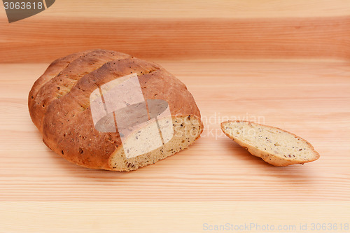 Image of Fresh malted bread loaf with the crust cut off