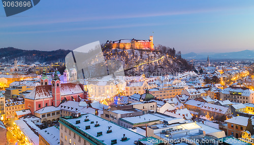 Image of Panorama of Ljubljana in winter. Slovenia, Europe.