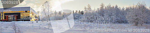 Image of Panorama of house in snowy forest