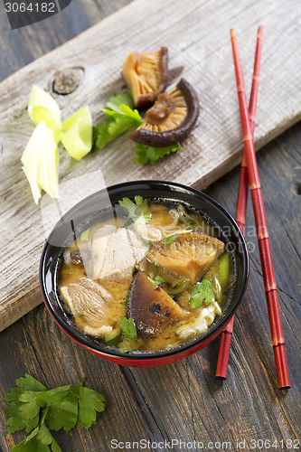 Image of Miso soup with duck.