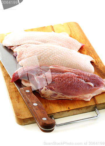 Image of Duck breast on a cutting board.