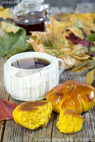 Image of Tea with pumpkin buns.