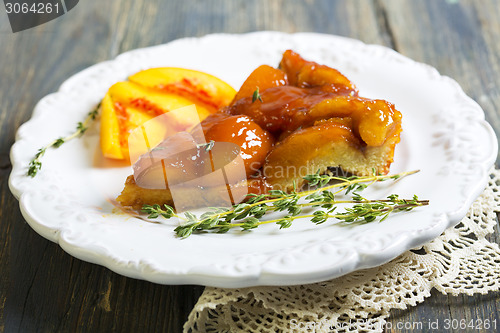 Image of Piece of peach pie closeup.