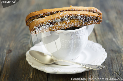 Image of Biscotti with chocolate closeup.