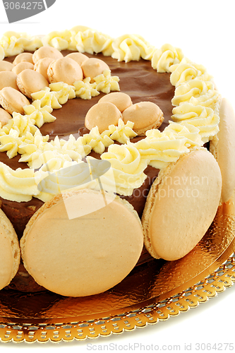 Image of Chocolate cake with meringue closeup.