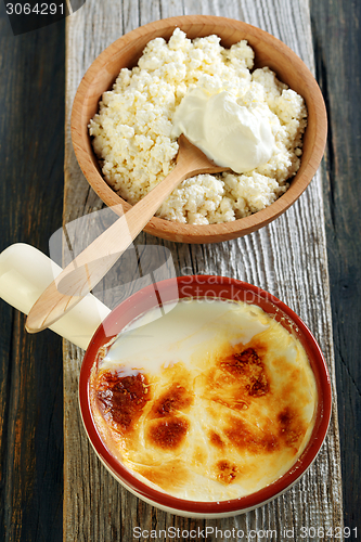 Image of Homemade fermented baked milk and cottage cheese. 