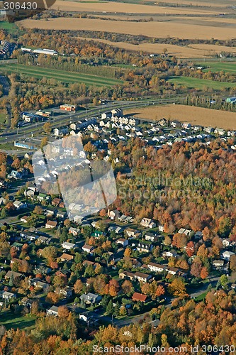 Image of Aerial view of houses and fields