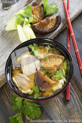 Image of Soup with duck, leek and parsley.