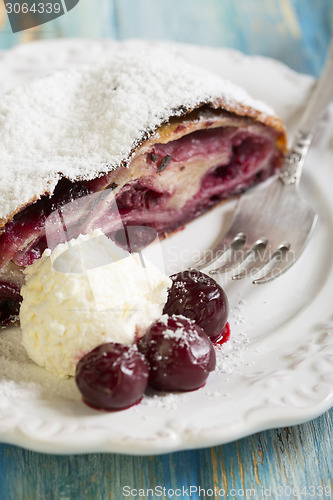 Image of Plate with cherry strudel.