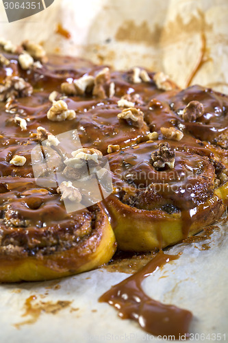 Image of Pumpkin buns with salted caramel closeup.