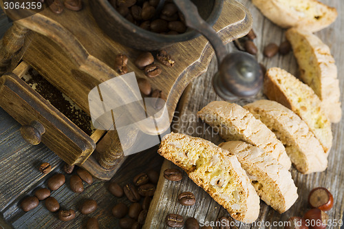 Image of Coffee grinder and Italian cookies.