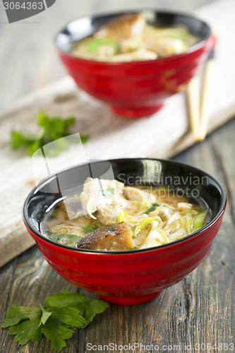 Image of Miso soup with duck breast.