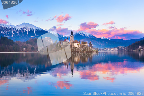 Image of Bled in sunset, Slovenia, Europe.