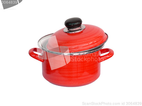 Image of Old red metal cooking pot 