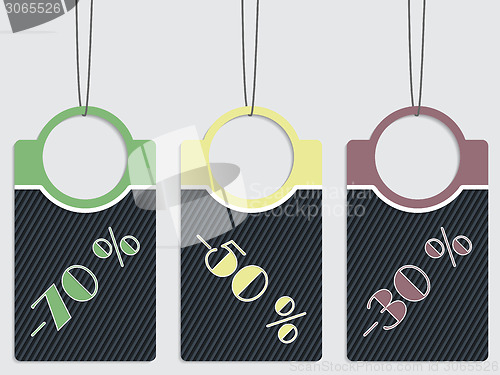 Image of Striped discount labels hanging 