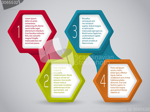 Image of Infographic design with connected hexagons