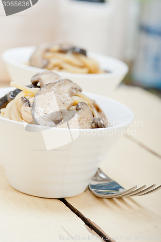 Image of Italian spaghetti pasta and mushrooms