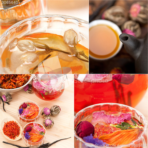 Image of collection of different herbal tea infusion collage