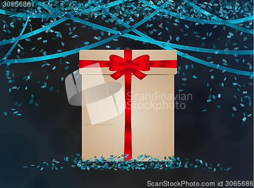 Image of blue confetti with wrapped gift