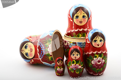 Image of five traditional Russian matryoshka dolls