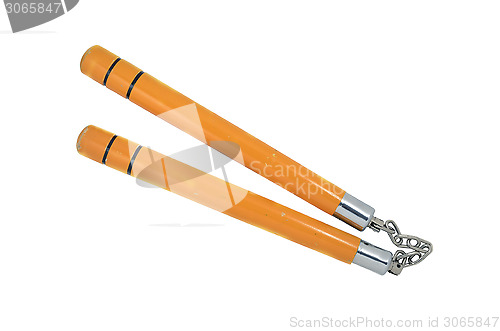 Image of nunchucks karate tool on white background 