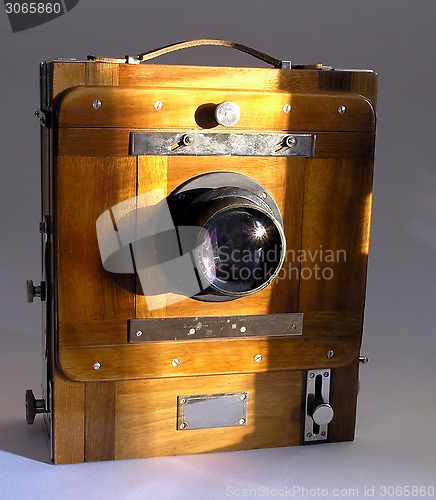 Image of vintage wooden box camera