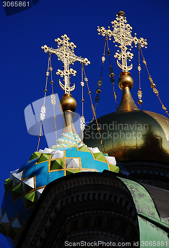 Image of dome orthodox church with golden roods 