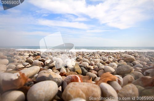 Image of beach waves beautiful pebble Mediterranean Sea