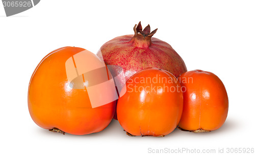 Image of Three Persimmon And One Pomegranate Fruit