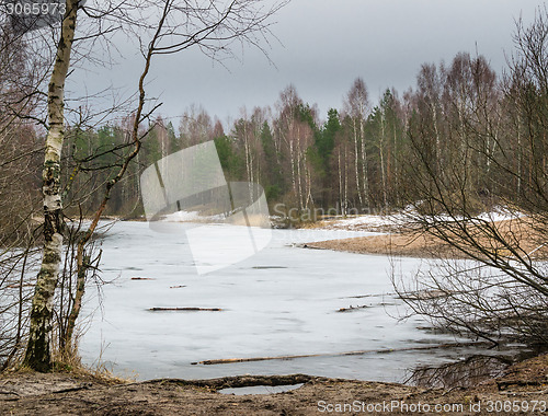 Image of Spring March landscape at wood lake