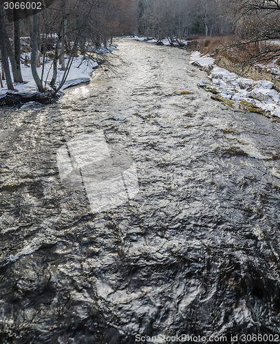 Image of Spring landscape with a small river in flood 