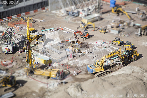 Image of Aerial View of Construction Site with Extreme Bokeh.