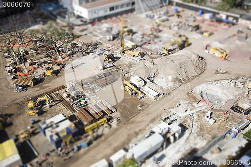 Image of Aerial View of Construction Site with Extreme Bokeh.