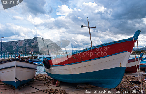 Image of Old boat at Mondello beach in Palermo