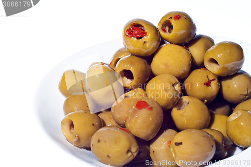 Image of marinated green olives in bowl