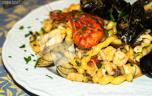 Image of fresh pasta with seafood.mediterranean cuisine