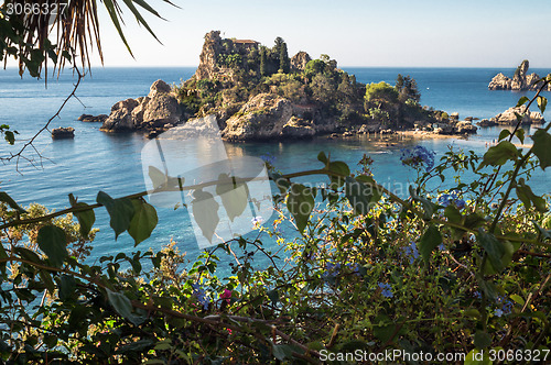 Image of View of Isola Bella beach in Taormina, Sicily
