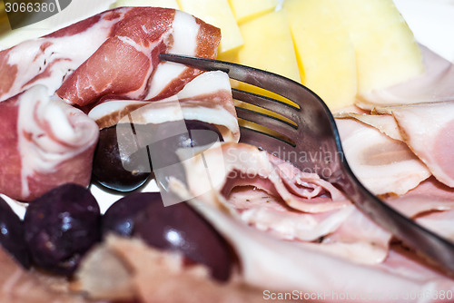 Image of variety of italian salami and cheese