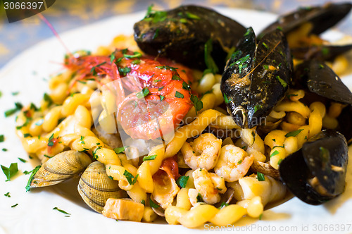 Image of fresh pasta with seafood.mediterranean cuisine