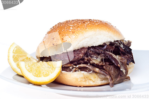 Image of Sandwich with spleen. palermo street food